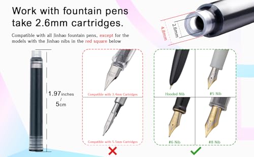 Jinhao Fountain Pen Red Ink Cartridge International Standard 2.6mm Bore Diameter Ink Refill Set of 30 PCS - color: Red