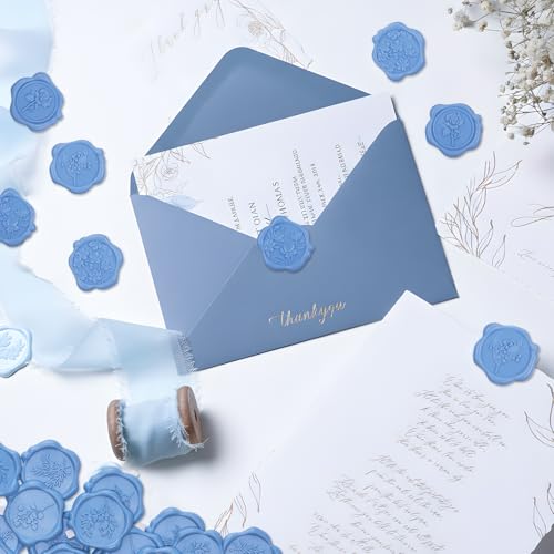 60 Pcs Wax Seal Stickers, Dusty Blue, 4 Flower Styles - color: 4 Flower Styles- Dusty Blue