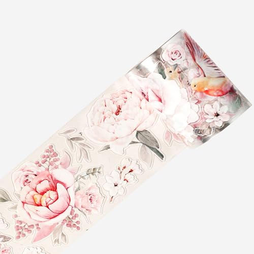 WT Pre-Cut Pink Velvet Wide PET Tape, Single Roll, Original Designs, Transparent Floral Adhesive, Durable Decorative Clear Tape for Journaling, Scrapbook, Planner, DIY Crafts, Bujo Supplies, 60mm×5m - color: WT Pre-Cut Pink Velvet Wide PET Tape