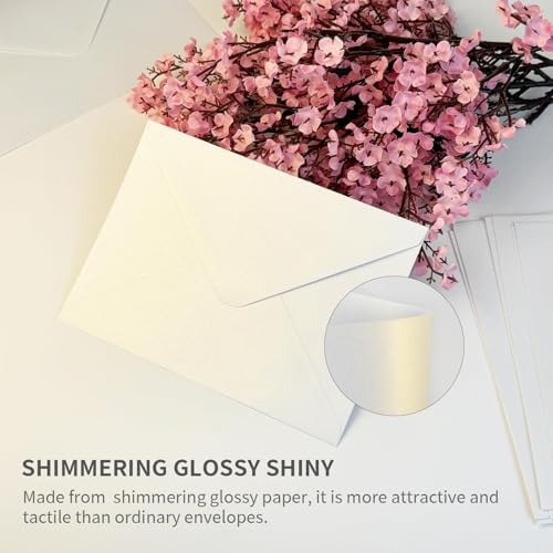 YINUOYOUJIA 50 PCS Pearl white Envelopes A7,5 x 7 white Shimmer Envelopes for Invitation,Perfect for Wedding Invitation Cards,Birthday RSVP Invite,5.25 x 7.25 inches - color: White, size: 5x7