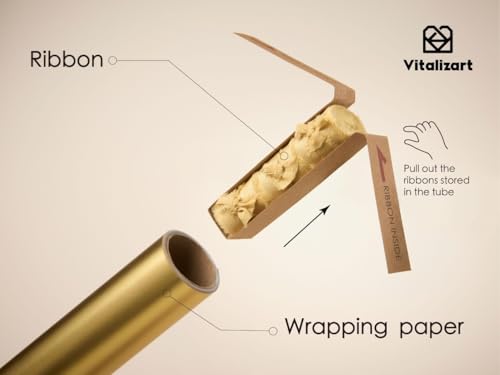 Vitalizart Matte Metallic Gold Wrapping Paper Set 30" Ribbons & Gift Tags | All-In-One Recyclable Luxury Elegant Gift Paper Roll Christmas Holiday Bridal Baby Shower Wedding Girls Boys Birthday 197" - color: Gold Paper & Gold Ribbons, size: 30 Inch