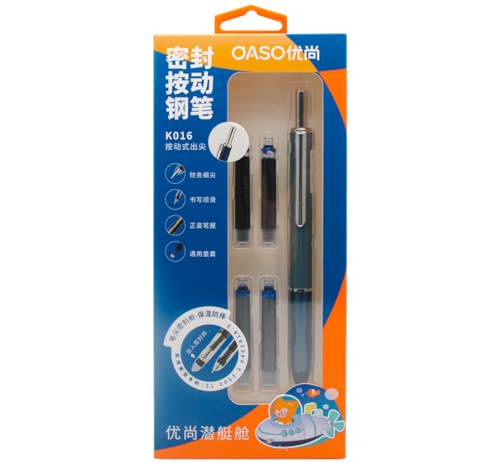 OASO K016 Retractable Fountain Pen Set 0.5mm with 4pcs Blue Ink Cartridges Smooth Writing for School Students (Deep Sea Blue) - color: Deep Sea Blue