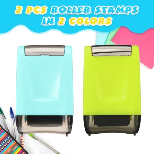 Sherr 2 Pcs Roller Stamp Classroom,2.72 X 2.44 X 1.54 Inch,Green,Light Blue - color: Green,light Blue, size: 2.72 x 2.44 x 1.54 Inch