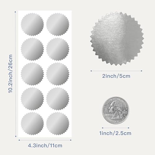 2 inch Round Silver Foil Stickers for Embossing 200 Pcs - color: Silver