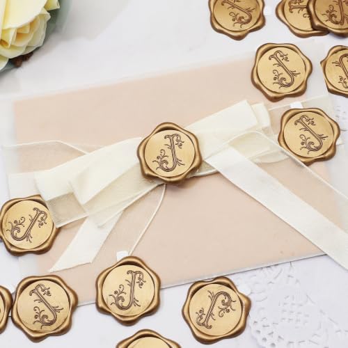 SWANGSA Antique Gold Initial Alphabet J Wax Seal Stickers, 50 Pcs Vintage Letter Self- Adhesive Envelope Seal Stickers for Wedding, Christmas, Invitation, Gift Wrapping, Party - color: Letter J, Antique Gold