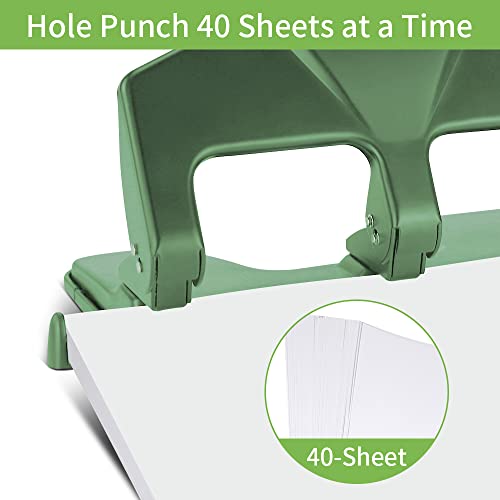 AFMAT 3 Hole Punch Heavy Duty, 40-Sheet Three Hole Punch, 50% Reduced Effort, 3 Hole Puncher for Binder w/Large Chip Tray, 9/32" Holes Diameter, Metal Paper Puncher for Home/Office/School, HP17 - color: Green