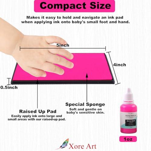 5"x4'' Large Ink Pad Washable Stamp Ink Pad for Baby Footprint Handprint with 30ml Premium Refill Ink (Pink) - color: Pink