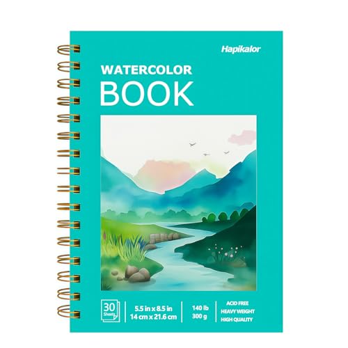 Hapikalor Watercolor Paper Pad, 5.5"x8.5" Water Color Paper, 140lb/300gsm - color: Green, size: 5.5"x8.5" Spiral Bound