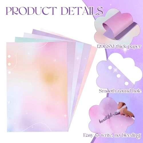 100 Sheets Gradient A5 Refill Papers for Planner Insert Binder, 120GSM Thick Blank Loose Leaf Paper, Watercolor 6 Hole Journal Fillers for A5 6 Ring Binder Notebook Diary Organizer Budget - color: Blank & Gradient