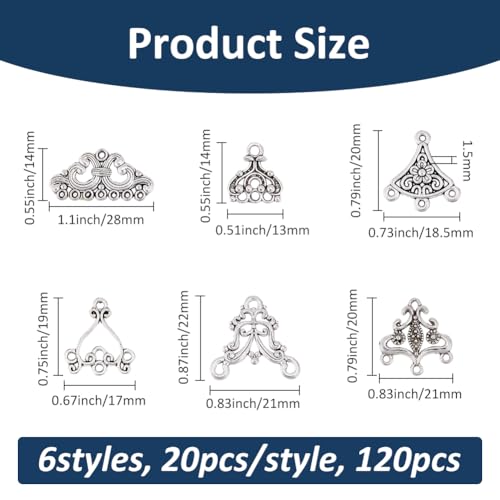 SUPERFINDINGS 120Pcs 6 Styles Antique Silver Chandelier Component Links Charm Alloy Necklace Earrings Connector Charms Tibetan Teardrop Connector Charms for Jewelry Making Necklace Pendants