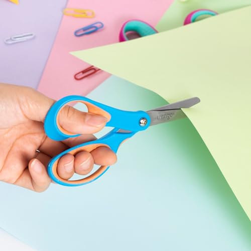 LIVINGO Left Handed Kids Scissors for School 5" Blunt Safety 3 Pack - color: Blue / Green /Rose Pink
