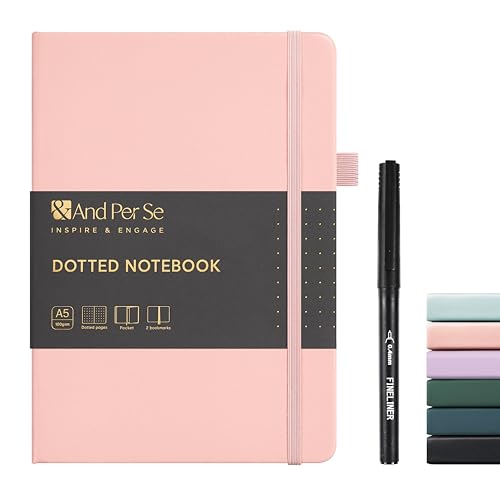 &And Per Se Dotted Notebook with Pen, A5 Hardcover Dotted Journal, 160 Pages 100GSM Thick Paper Dot Grid Journal with Fineliner Pen (Pink) - color: Pink, size: 160-Dotted