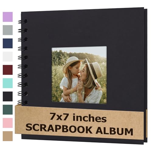 Scrapbook Album 7x7 Inches Hardcover Kraft 40 Pages Black - color: Black, size: 7"x7" 20 Sheets