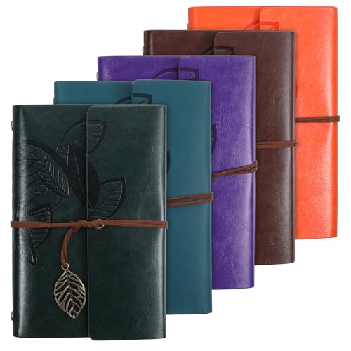 5 Pcs A6 Journal Notebook Refillable Leather Diary Leather Vintage Writing Journal Travel Business Work Notebook Gifts Bulk For Women Men With Blank Pages And Retro Pendants, 7 X 5 In