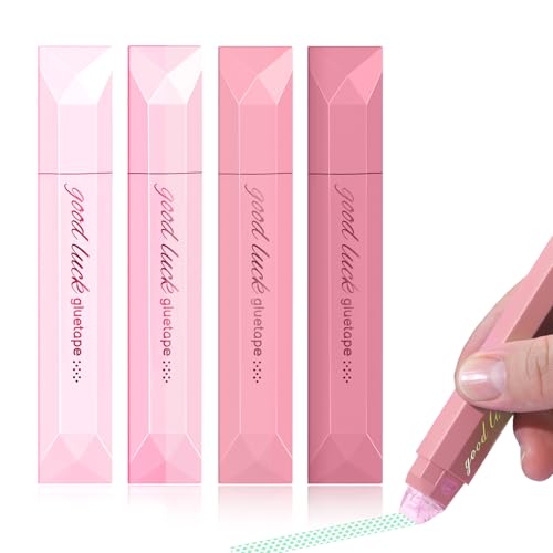 4-Pack Strong Double Sided Tape Roller,Scrapbooking Double Sided Tape Roller,Multipurpose Journaling Supplies,for Gift Wrapping, Junk Journals,School Office & Crafts (Pink)