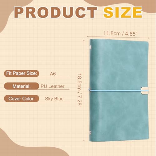 PATIKIL A6 Leather Binder Journal Cover, 6 Ring Refillable Binder Loose Leaf Notebook Protector with Elastic Closure No Paper for Work Meeting Notebook Folder, Sky Blue - color: Sky Blue, size: A6