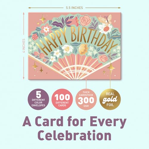 S&O Box of Happy Birthday Cards with Envelopes - 100 Unique Memorable Birthday Cards with Envelopes - Colorful Important Day Notes Bulk for Office & Home - Assorted Occasion Greetings - 4x5.5” - color: Modern (set of 100)