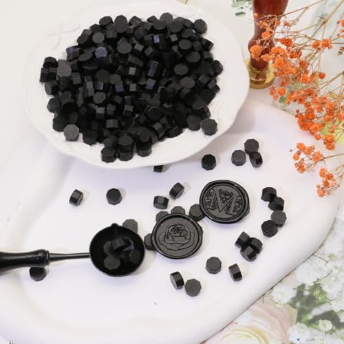 Sealing Wax Beads WaxSeal Beads, 600Pcs Black WaxSealing Beads for Wax Seal Stamp, WaxSeal Beads Kit Perfect for Wedding Invitations, Christmas Envelopes (Black) - color: Black