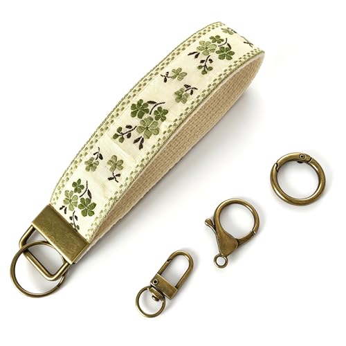 Boho Vintage Embroidered Wristlet Keychain for Women - color: Green