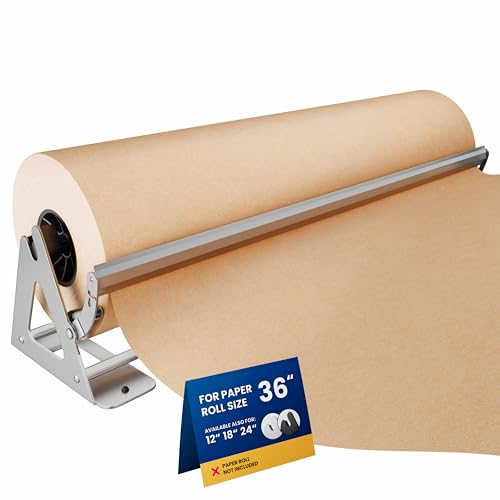 DIY CREW 36 Inch Paper Roll Dispenser and Cutter for Kraft, Butcher Paper | Tabletop, Wall Mount, Heavy Duty, Holds 1000ft Rolls - Roll Not Included - color: Silver, size: 36"