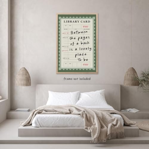 WLZWD Vintage Green Library Card Canvas Wall Art motivational Poster between The Pages Of A Book Is A Lovely Place To Be Print Trendy Bookish Reading Nook Art Decor for Book Lover Unframed16x24inch - color: style-4-Unframed, size: 24L" x 16W"
