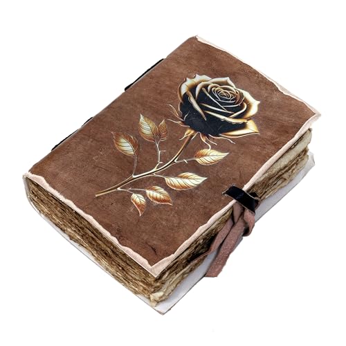 cuero Vintage Elegant Rose Leather Journal Floral Notebook Spiritual Growth Mystical Blossoming Golden Black Rose Diary for Women Girls Handmade Antique Notebook for Writing and Gifting 5x7 inches - color: Cappuccino Brown