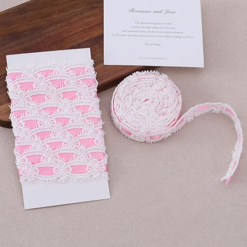 2 Yards Flower Lace Trim, Floral Lace Sewing Ribbon, Hollow Crocheted Decorating Embellishments for Bouquet Wrapping DIY Hair Clip Weddings Party Christmas Decoration- Pink - color: Pink-B style