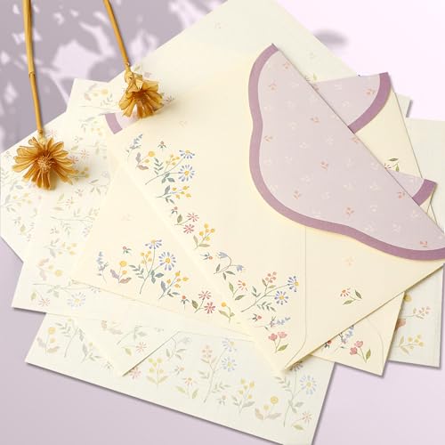 37 Pcs Stationery Paper Envelopes Set | Includes 24 Writing Paper & 12 Envelopes & 48 Stickers, Flower Cat Letter Writing and Stationery Paper Envelopes(4Style) - color: Cute