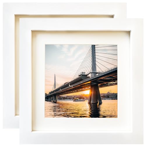 7x7 White Picture Frames Set of 2, Square Solid Wood Photo Frame for Tabletop or Wall Mounting - color: White, size: 7X7(2pcs)