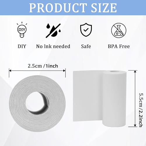 10 Rolls Mini Thermal Printer Sticker Paper Refill, 2.2inchx1inch Self-Adhesive White Sticker Rolls for Most Pocket Printers, Perfect for Notes, Photos, Lists, Journals