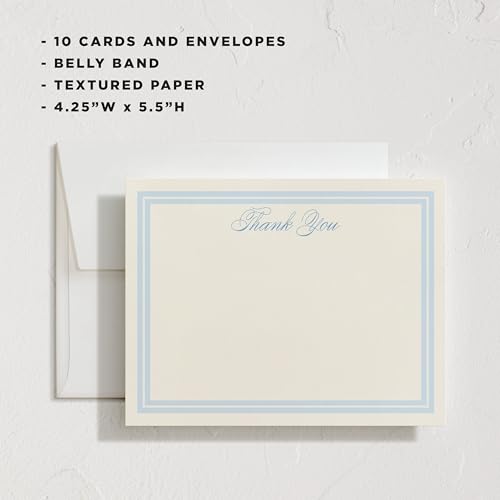 Minted Classic Start Stationery Cards, Blank Thank You Cards and Envelopes, Thank You Notes for Handwritten Messages, Note Cards & Stationery Set for Women and Men, Powder Blue Color Theme - color: Classic Start