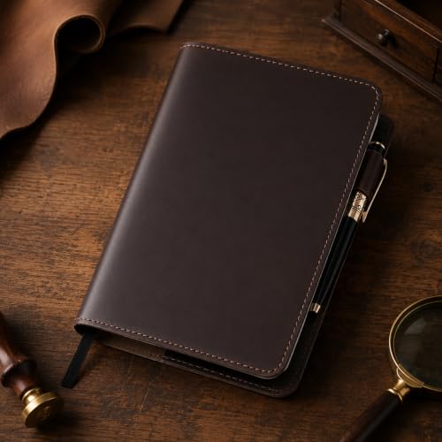 Refillable A5 Leather Journal Cover 5.75 x 8.25 in, Brown - color: Brown