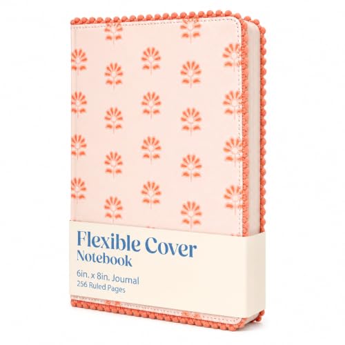 WORLD TRAVELER Eccolo A5 Lined Journal 256 Ivory Pages Lay Flat 6x8 - color: Peach Blockprint