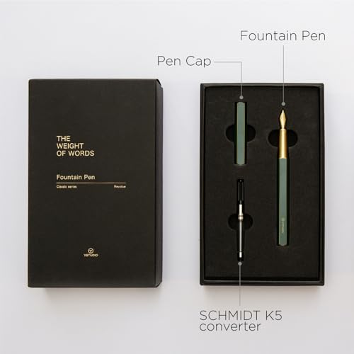 YSTUDIO Stunning Classic Revolve Fountain Pen, Schmidt Gilded Nib, Best Pen Gift Set for Men & Women, Professional, Executive Office, Nice Pens（green，M nib） - color: Green, style: M nib