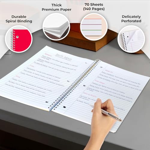 Rosmonde 24 Pack Bulk Spiral Notebook, 1 Subject, College Ruled, 70 Sheets | Spiral Notebook Bulk, 8 x 10-1/2", 3 Hole Punched, Single Subject Bulk College Ruled Notebooks for School, Assorted Colors - size: 24 Pack, style: 1 Subject - Soft Cover