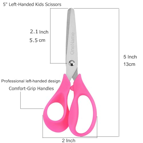 OneName Left-Handed Kids Scissors,5" Lefty Scissors for School Kids,6 Pack - color: Left-handed 6pack Blue,pink,green