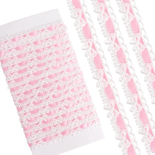 2 Yards Bow Lace Trim Ribbon, A Style, Pink - color: Pink-A style