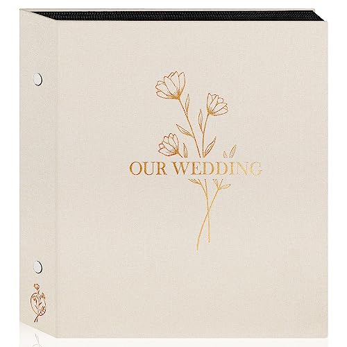 Lanpn Wedding Photo Album 4x6 600 Pocket Photos Slip in, Linen Cover Large Capacity Newlywed Marriage Album Hold 600 Horizontal Vertical Photos (Flower, Beige) - color: OUR WEDDING - Beige, size: 4x6"/600 Photos