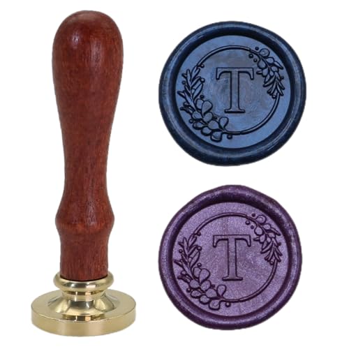 Initial Alphabet T Wax Seal Stamp Set, Retro Letter Sealing Stamp with 150Pcs Sealing Wax Beads in 5 Color, Melt Spoon Pen Kit for Wedding and Christmas (T) - style: T