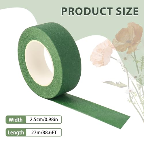 1 inch Green Floral Tapes, Floral Tape for Fresh Flowers, Bouquet Stem Wrapping and Floral Crafts (2 Rolls, 30 Yard)