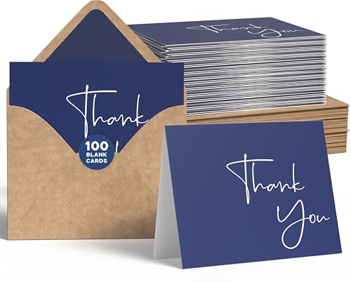 VNS Creations Thank You Cards With Envelopes - 100 Pack 4 x 6 - Navy Blue - color: Navy Blue, size: 100 Pack - 4" x 6" (Value Pack)