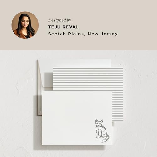 Minted Furry Friend Stationery Set, Set of 10, Flat Note Cards & Envelopes for Invitiations and Handwritten Thank You Messages, Black & White Cat, Gifts for Men & Women, Pet Lovers, Luxurious Paper - color: Furry Friend