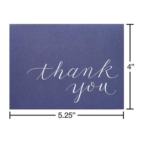 American Greetings Thank You Cards, Navy Blue with Brown Kraft-Style Envelopes (50-Count)