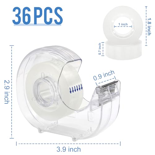 36 Pcs Transparent Tape with Dispenser, 0.7 in x 1000 in
