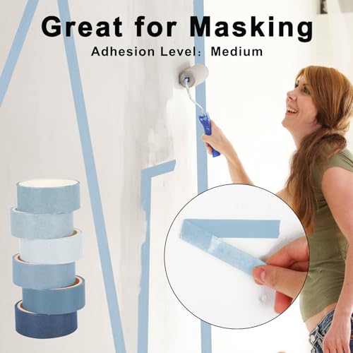 Whaline 6 Rolls Blue Washi Tape Set 6 Gradient Colors Masking Tape Solid Color Decorative Tapes for DIY Crafts Scrapbook Journal Planner Gift Wrapping Supplies, 60 Ft - color: Blue