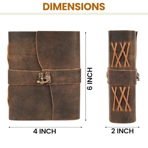 LEATHER VILLAGE Leather Journal Top Lock Deckle, Distressed Brown 6x4. - color: Distressed Brown, size: 6 inches X 4 inches