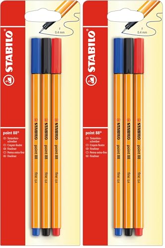 STABILO Fineliner point 88 - Red/Blue/Black (Pack of 2) - color: Red, Blue, Black, size: Pack of 2