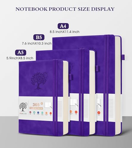 A5 Lined Journal Notebook - 365 Page Leather Journals for Writing Women & Men，Hardcover Notebook with 100Gsm Thick Pages，Daily Diary for Travel, Work，School，Note Taking，College Ruled (5.9" x 8.5") - color: Purple, size: A5