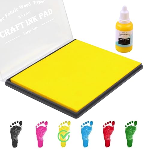 5"x4'' Large Ink Pad Washable Stamp Ink Pad for Baby Footprint Handprint with 30ml Premium Refill Ink (Yellow) - color: Yellow