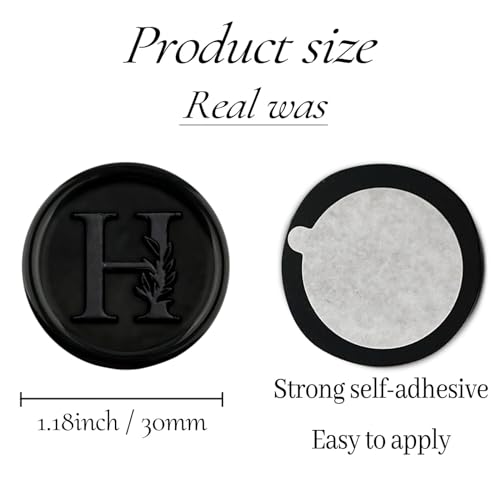 25Pcs Black Wax Seal Stickers Handmade Vintage Botanical Leaves Adhesive Letter Wax Stickers for Wedding Party Invitations, Envelope, Gift Wrap, Christmas(Initial H, Black) - color: Black-25pcs, size: H